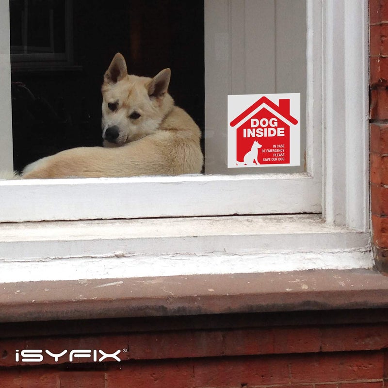 iSYFIX Dog Inside Alert Signs Stickers - 4 Pack 5x5 Inch - Premium Self-Adhesive Vinyl, Laminated for Ultimate UV, Weather, Scratch, Water and Fade Resistance, Indoor and Outdoor red - Image 4